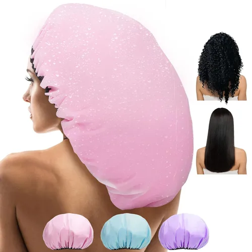Miniatura 11 de 3 gorros de ducha súper extra grandes de 16.5 pulgadas, gorro de ducha reutilizable doble impermeable para mujer, gorro de ducha jumbo con forro