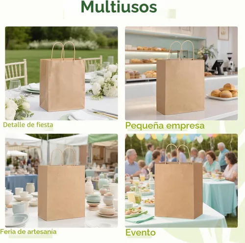 Miniatura 5 de Brothersbox Bolsas de regalo marrones con asas, 100 unidades, 8 * 4.76 * 10 pulgadas, bolsas de papel kraft medianas a granel para manualidades