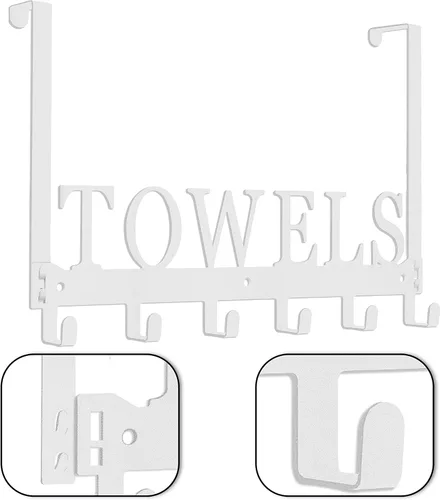 Miniatura 7 de Toallero para colgar sobre la puerta, ganchos para baño, soporte para toallas de baño, soporte para puerta, colgador de toallas de metal para Blanco