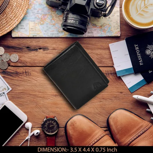 Miniatura 62 de Cartera de cuero RFID hecha a mano para hombres, elegante cartera de bolsillo frontal triple con 2 ranuras para identificación y 9 tarjetas, Negro