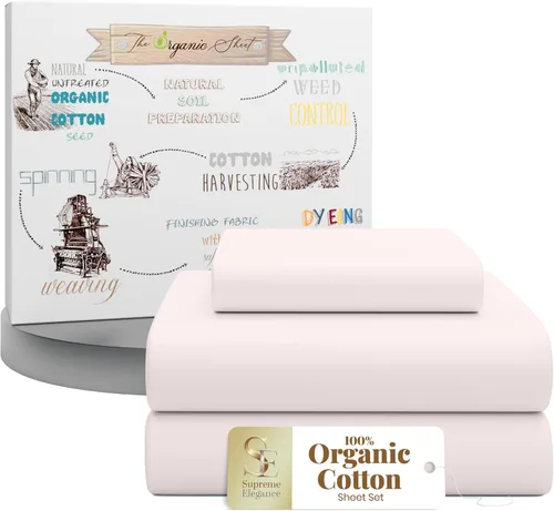 Miniatura 20 de SUPREME ELEGANCE Juego de sábanas tamaño King 100% algodón orgánico, percal nítido, ligeras y transpirables, sábanas de cama azul oscuro, bolsillo