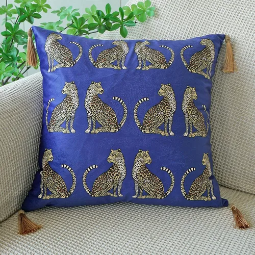 Miniatura 16 de vctops - Funda de cojín cuadrada con estampado de leopardo, super suave, de terciopelo, con diseño de animales, con borlas, funda decorativa