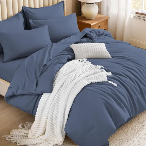 Miniatura 39 de Litanika Cama en una Bolsa King Beige - Juego de Ropa de Cama de 7 Piezas Tamaño King, Juego de Edredón de Cama, Juego de Edredón con Edredón, 02