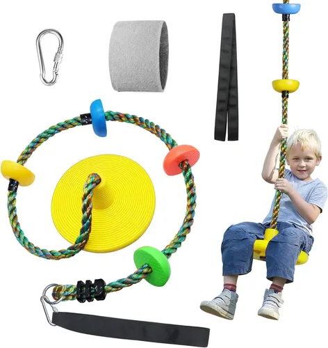 Miniatura 7 de Columpio de árbol para niños, patio trasero, cuerda de un solo disco, asiento de columpio para árbol interior y exterior, juego de accesorios