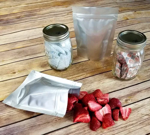 Bolsas/bolsas resellables de Mylar de pie, 7.5 mil, 5 x 7 x 3 pulgadas, bolsa de refuerzo forrada de aluminio genuino para alimentos a largo plazo,