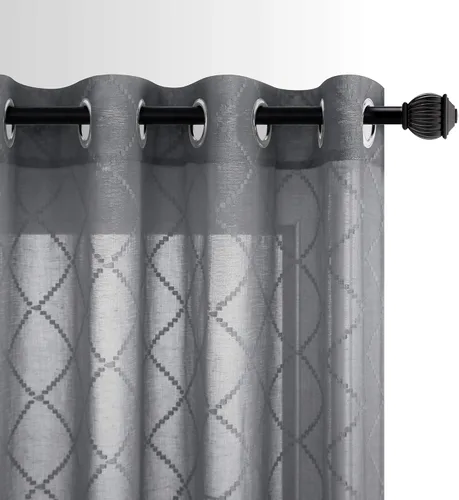 Miniatura 17 de KOUFALL Cortinas negras de 63 pulgadas de largo para dormitorio, juego de 2 paneles transparentes con ojales para ventana, cortinas geométricas
