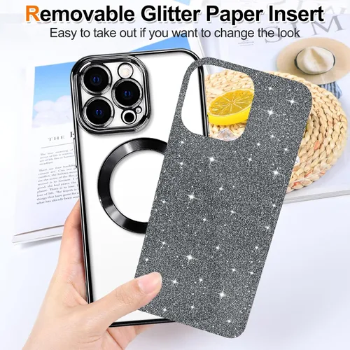 Miniatura 2 de Hython Funda para iPhone 13 Pro Max con purpurina, fundas magnéticas transparentes para teléfono con protector de lente de cámara