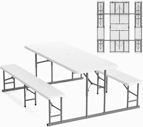 Miniatura 10 de VINGLI Juego de mesa y banco de picnic plegable, muebles de comedor portátiles al aire libre para camping, patio, patio trasero, parte superior