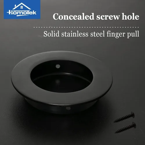 Miniatura 2 de HOMOTEK Paquete de 2 Manijas Redondas Deslizantes para Puerta de Armario Diámetro 2-1/2 pulgadas (65mm) Tiradores Empotrados Negros de Bolsillo