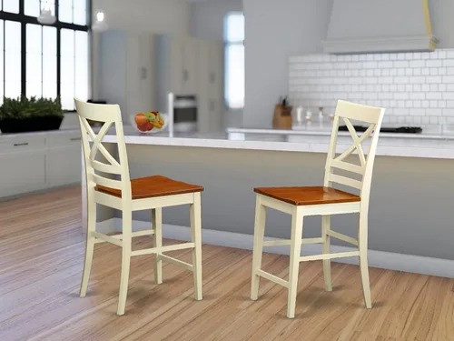 Miniatura 2 de East West Furniture QUS-WHI-W Quincy Taburete de bar altura de mostrador, sillas de comedor de altura de pub, juego de 2, suero de leche y cereza