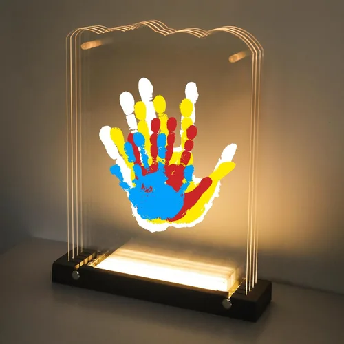 Miniatura 8 de Bixinyo Kit de huellas de manos familiares con luz, kit de mano y huella de bebé, recuerdo de manualidades, regalos familiares para mamá, padres