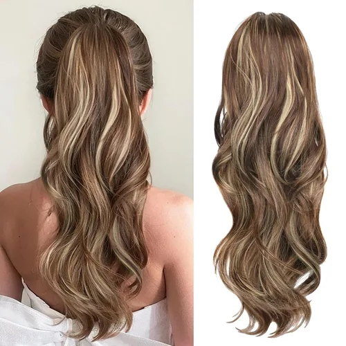 Miniatura 17 de Extensión de cola de caballo rubio, extensión de cola de caballo con cordón de 20 pulgadas para mujeres, extensiones de cabello de cola de caballo