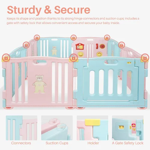 Miniatura 2 de Kidzone Corralito Interactivo para Bebés de 8 Paneles Patio de Juegos con Puerta de Seguridad Centro de Juegos para Niños Corralito de Actividades
