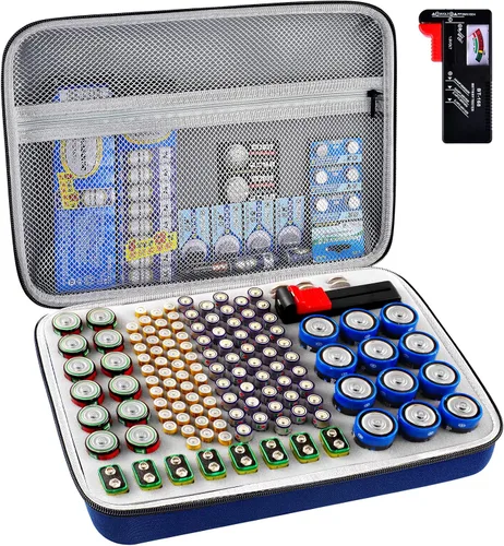 Miniatura 12 de GWCASE Estuche organizador de baterías con probador, capacidad para más de 150 pilas AA AAA 9V C D y celdas de monedas, caja de almacenamiento