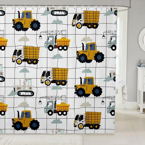 Miniatura 11 de Cortina de baño de tren de dibujos animados, cortina de ducha de tren rojo y azul para niños, juego de cortina de ducha para vehículos para niños
