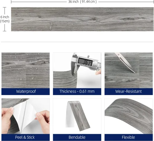 Miniatura 4 de FunStick Azulejos de madera gris de 6 x 36 pulgadas para despegar y pegar, pisos de vinilo de madera natural, suelos de tablones de vinilo
