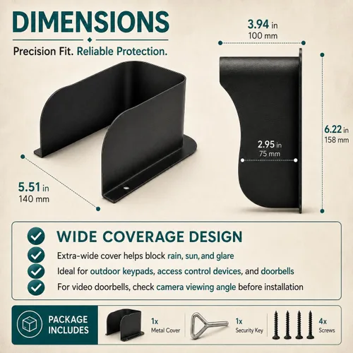 Miniatura 2 de Cubierta para timbre de puerta Ring impermeable, protector grande de timbre de metal, cubierta de control de acceso a prueba de lluvia, cubierta