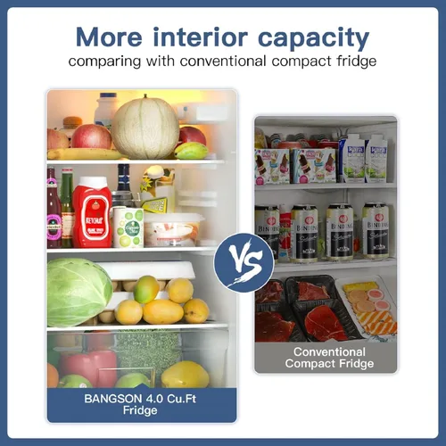 Miniatura 4 de BANGSON - Refrigerador pequeño de 4.0 pies cúbicos con congelador, mininevera con congelador superior, para departamento, dormitorio, residencia