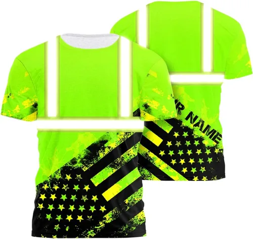 Miniatura 12 de Camiseta de alta visibilidad con bandera de EE. UU., con nombre personalizado, ropa de trabajo de seguridad reflectante, caminantes Calavera