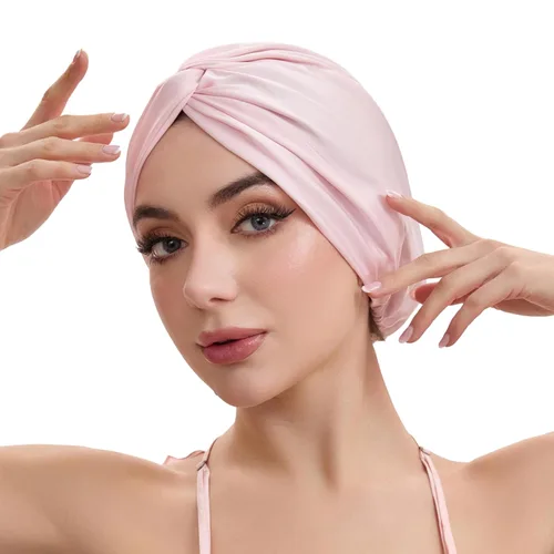 Miniatura 12 de Gorro de satén de seda ajustable para envolver el cabello para dormir, gorro de dormir de doble capa, turbante nocturno para cabello largo y rizado