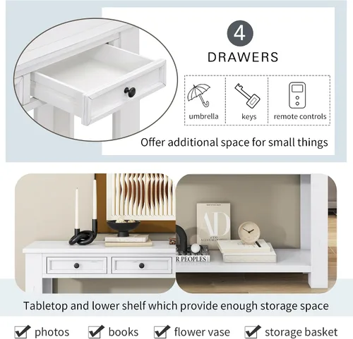 Miniatura 4 de Merax Sofa Table with Storage Drawers and Bottom Shelf, Rustic Console Table with Thickened Legs, Long Entryway Table for Hallway & Living Room