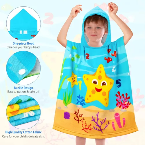 Miniatura 3 de HUANLANG Toalla de playa con capucha para niños y niñas, toalla de playa para baño, piscina, poncho de playa, toalla de algodón súper suave