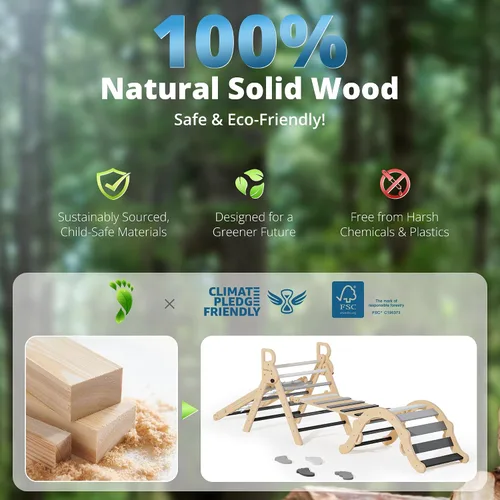 Miniatura 2 de BlueWood Juego de Triángulo Pikler 10 en 1, Juguetes de Escalada para Niños Pequeños de Interior, Escalador Montessori, Gimnasios de Selva