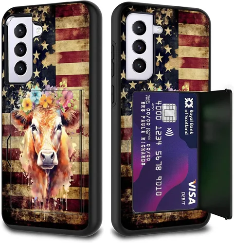 Miniatura 80 de Funda híbrida de doble capa con función atril para Samsung Galaxy A16 5G de 6.9 pulgadas, diseño de vaca con bandera estadounidense