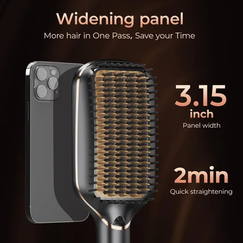 Miniatura 2 de PRITECH Cepillo para alisar el cabello iónico 250-450 °F Calefacción en ayunas anti-quemaduras y apagado automático, placas anchas de hierro plano