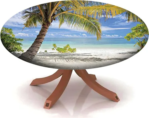 Miniatura 33 de Mantel con patrón de playa, borde elástico, impermeable, lavable, para uso en interiores y exteriores, patio, turquesa aguamarina, para mesas