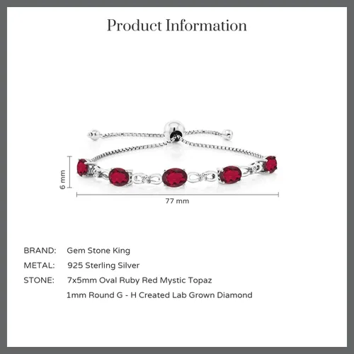 Miniatura 21 de Gem Stone King Pulsera de tenis de diamantes cultivados en laboratorio con piedra natal de 3-6 quilates para mujer, plata de ley 925, ovalada
