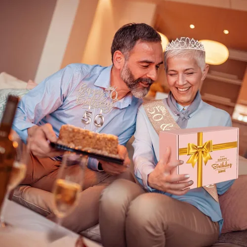 Miniatura 6 de Decoraciones de 50 cumpleaños para mujer, que incluyen banda y corona de 50 cumpleaños, adorno para pastel y velas, regalos de 50 años para mujer