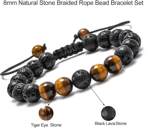 Miniatura 6 de M MOOHAM - Pulseras de piedra natural para hombre, ojo de tigre de 516 de pulgada, ágata mate, piedra de lava, regalos para niños y adolescentes