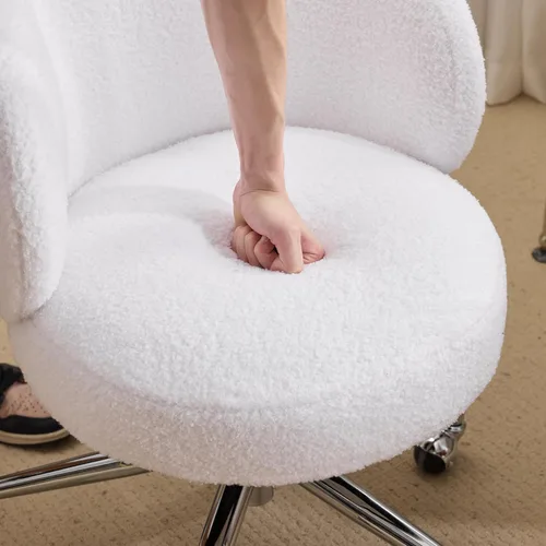 Miniatura 4 de VINGLI Bonita silla de escritorio giratoria pequeña, cómoda con ruedas, soporte lumbar ergonómico de respaldo bajo, taburete rodante para tocador