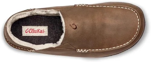 Miniatura 2 de OluKai Moloa Pantuflas para hombre zapatos sin cordones de cuero nobuck de alta calidad forro de oveja e inserto de gel diseño de tacón caído