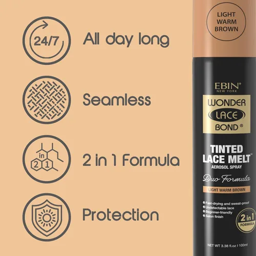 Miniatura 5 de EBIN NEW YORK Wonder Lace Bond - Aerosol fundido de encaje tintado, color marrón oscuro, 3.38 onzas, fórmula de secado rápido sin transferencia