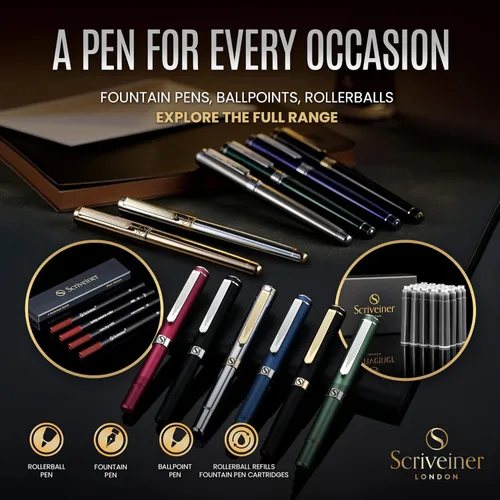 Miniatura 6 de Scriveiner – Bolígrafo roller azul medianoche, con lacado azul y acabado cromado, repuesto de tinta Schmidt, para hombres y mujeres, para 13. Azul