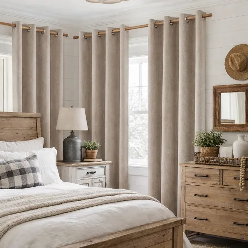 Miniatura 2 de HOMEIDEAS Cortinas 100% opacas beige de 63 pulgadas de largo, mezcla de lino con textura de oscurecimiento, cortinas con aislamiento térmico