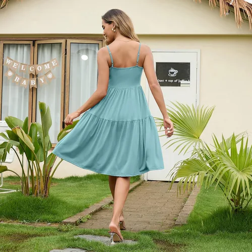 Miniatura 150 de GINKANA Vestido de maternidad sin mangas para mujer, con tirantes ajustables, vestido casual de verano para uso diario o baby shower