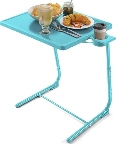 HUANUO Mesa ajustable para TV – Bandeja de cena de TV con portavasos en la cama y el sofá, cómoda mesa plegable con 6 ajustes de altura y 3 ángulos