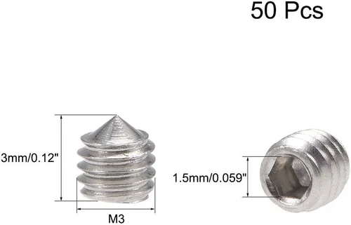 Miniatura 2 de uxcell 50pcs M3x3mm interno Hex Socket Set Tornillos Grub Punto cono 304 Tornillo de acero inoxidable