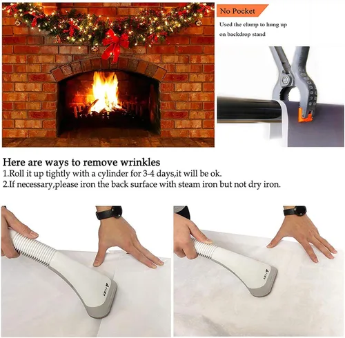 Miniatura 7 de Telón de fondo de chimenea de Navidad para fotografía de 7 x 5 pies, decoración de chimenea de ladrillo rojo para fiestas de Navidad, fondo