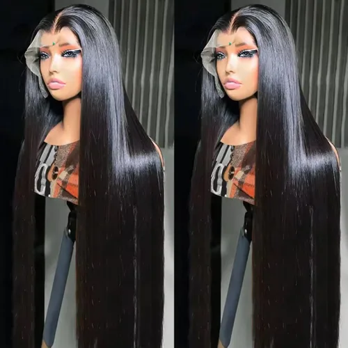 Miniatura 10 de Pelucas de cabello humano lacio con encaje frontal de hueso de 13 x 4 para mujeres negras, densidad del 200 %, peluca frontal de encaje transparente