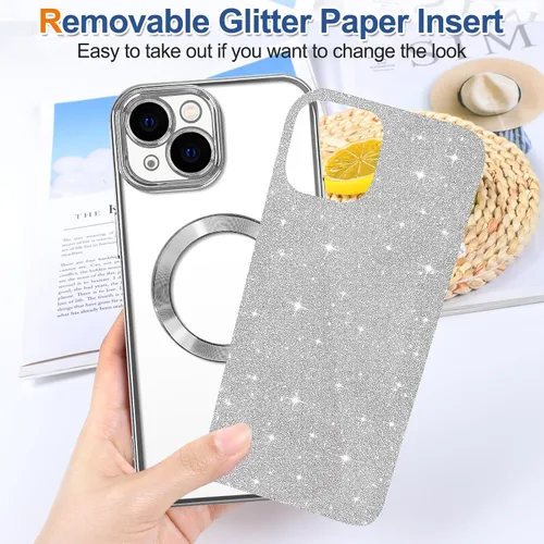 Miniatura 8 de Hython Funda para iPhone 14 Pro Max con purpurina, fundas magnéticas transparentes para teléfono con protector de lente de cámara