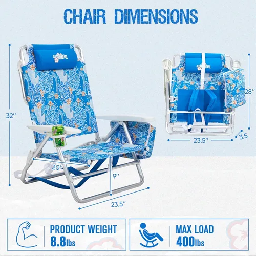 Miniatura 3 de Old Bahama Bay Silla de playa tipo mochila, paquete de 2, silla reclinable ligera de aluminio de 5 posiciones para adultos, soporte resistente, 400