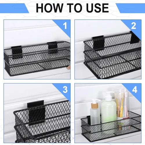 Miniatura 5 de Barydat Juego de 4 cestas de metal ventilado para colgar en la pared, accesorios para colgar en la pared, accesorios para panel de almacenamiento