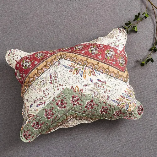 Miniatura 9 de DaDa Bedding - Juego de colcha bohemia acolchada con estampado floral, rústico, rojo arándano, salvia, verde, cheurón, cachemira, filigrana, bordes