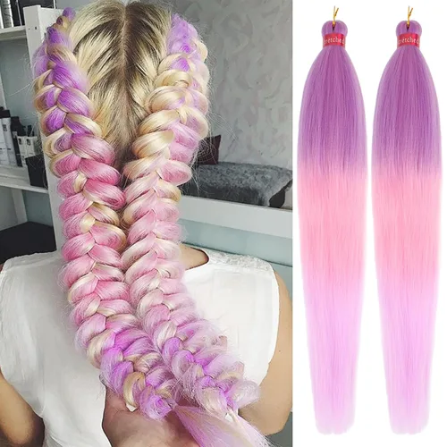 Miniatura 11 de Cabello trenzado preestirado, cabello trenzado degradado de 28 pulgadas, paquete de 8 extensiones de cabello trenzado de mezcla de colores sedosos