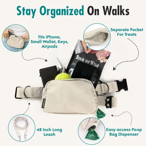 Miniatura 5 de Correa de perro manos libres con bolsa de golosinas para perros, correa de cintura elegante y moderna para pasear al perro, para llevar alrededor