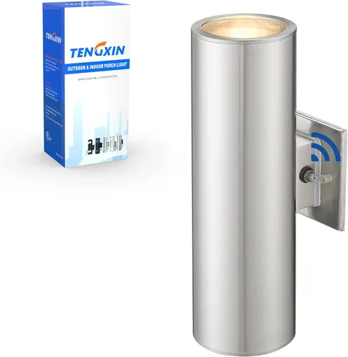 TENGXIN Aplique de pared al aire libre del atardecer al amanecer, lámpara de pared con cilindro de acero inoxidable, luces exteriores para casa,